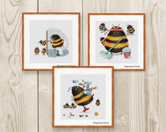 Cross stitch pattern Bee baby child Funny xstitch Mother xstitch Watercolor PDF instant download counted cross stitch Set