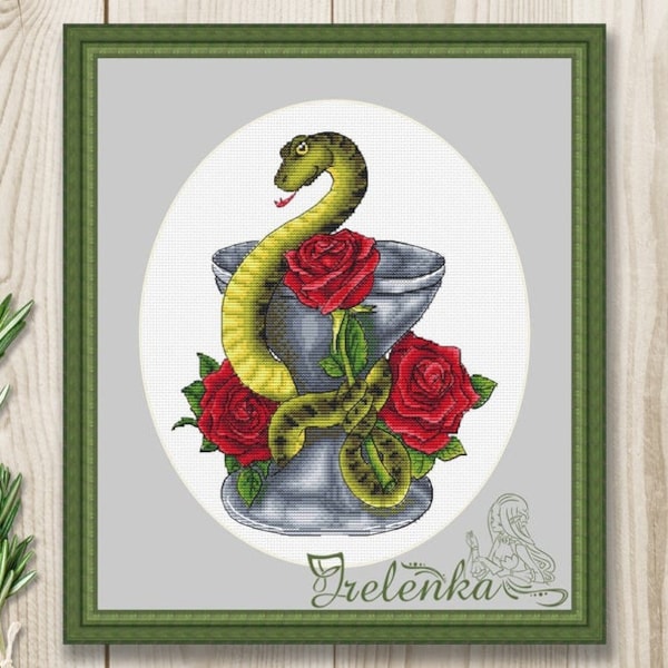 Cross stitch pattern medicine medicine snake bowl xstitch rose PDF instant download modern embroidery chart counted cross stitch