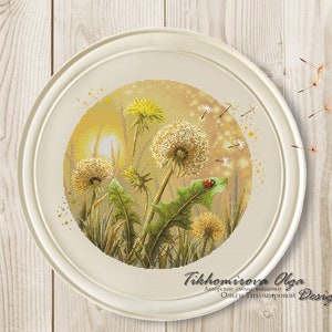 Cross stitch pattern dandelions flowers ladybug Sun fluffs xstitch PDF instant download Cross Stitch modern embroidery chart counted xstitch
