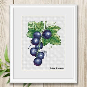 Cross stitch pattern Currant berries xstitch PDF instant download modern embroidery chart counted cross stitch watercolor Cross Stitch