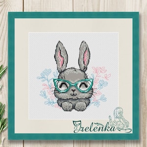 Cross stitch pattern rabbit bunny glasses sunny cute PDF instant download modern embroidery chart counted cross stitch Cute Cross Stitch