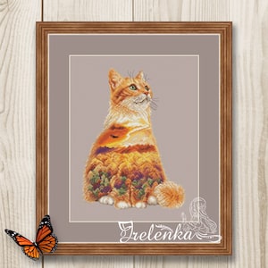 Cross stitch pattern Cat Sunset Forest Mountains airplane PDF instant download Animals xstitch modern embroidery chart counted cross stitch