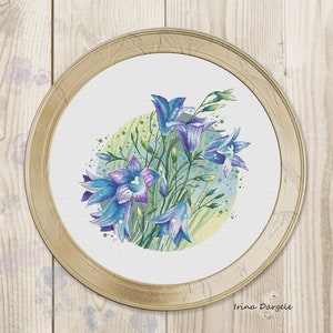 Cross stitch pattern Flowers Bluebells circle xstitch PDF instant download chart counted cross stitch forest round xstitch Wildflowers
