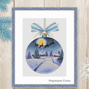 Cross stitch pattern christmas ball Santa Claus winter snow village PDF instant download modern embroidery chart counted cross stitch