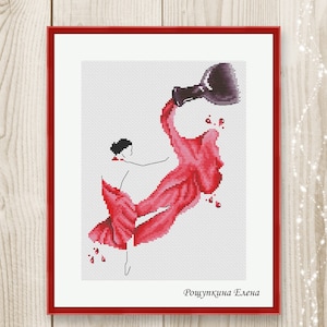 Cross stitch pattern Dance Girl cross stitch Wine xstitch Watercolor PDF instant download modern embroidery chart counted cross stitch