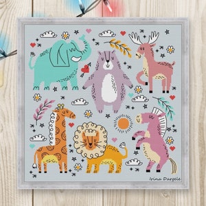 Cross stitch pattern simple animals xstitch funny cute child xstitch PDF instant download modern embroidery chart counted xstitch nursery