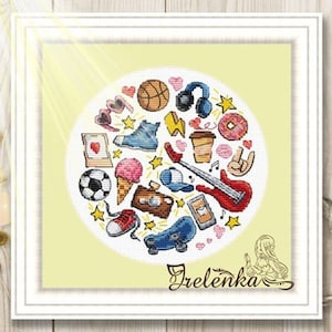 Cross stitch pattern youth sampler rock xstitch teenager party xstitch PDF instant download modern embroidery chart counted cross stitch