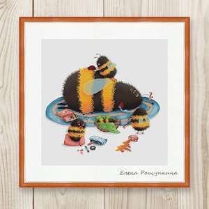 Cross stitch pattern Bee baby child family sleep Mother Cross Stitch PDF instant download modern embroidery chart counted cross stitch