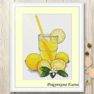 Cross stitch pattern lemon lemonade flower drink kitchen PDF instant download modern embroidery chart counted cross stitch Cute Cross Stitch