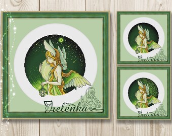 Cross stitch pattern Maiden Rabbit xstitch Lamp Night Mystic xstitch Girl PDF instant download modern embroidery chart counted cross stitch