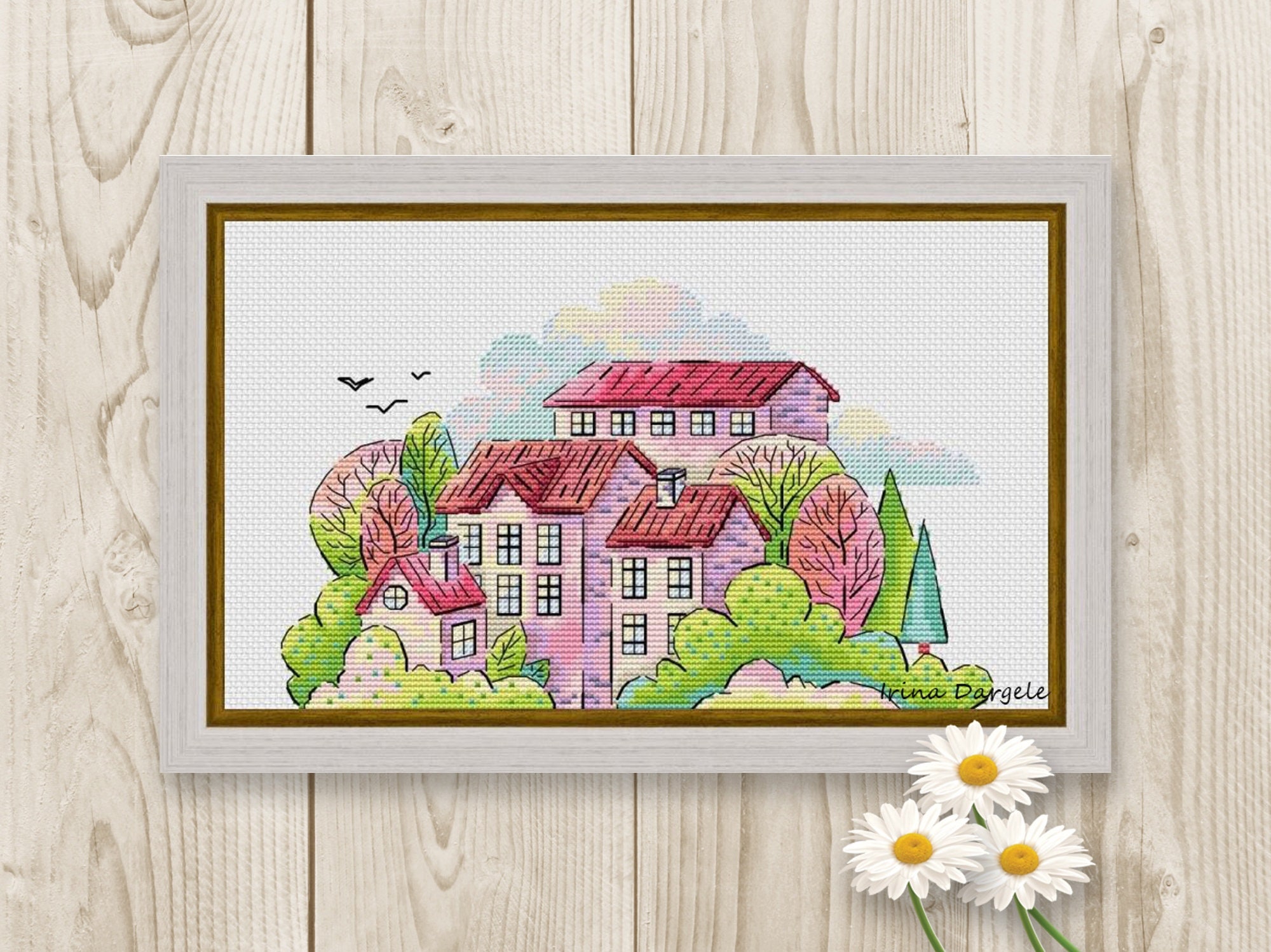 Kreuzstich Muster Häuser Landschaft einfache Sommer PDF | Etsy