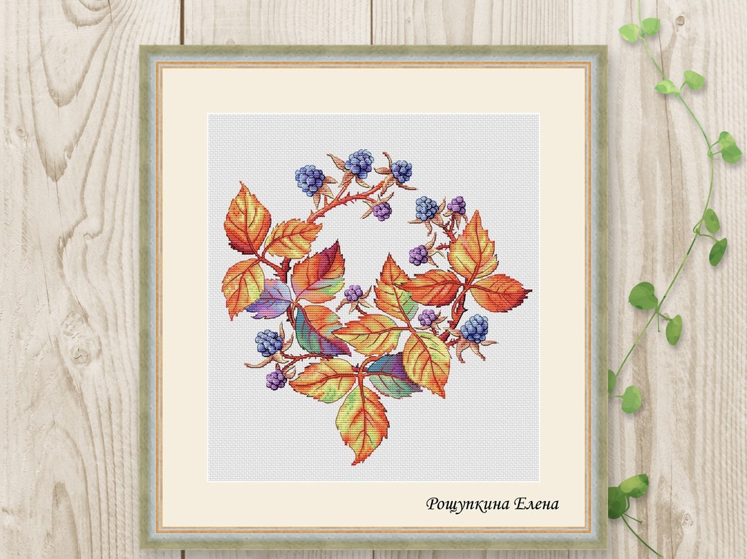 Cross Stitch Pattern Wreath Autumn Leaves Fall Blackberry Xstitch PDF ...