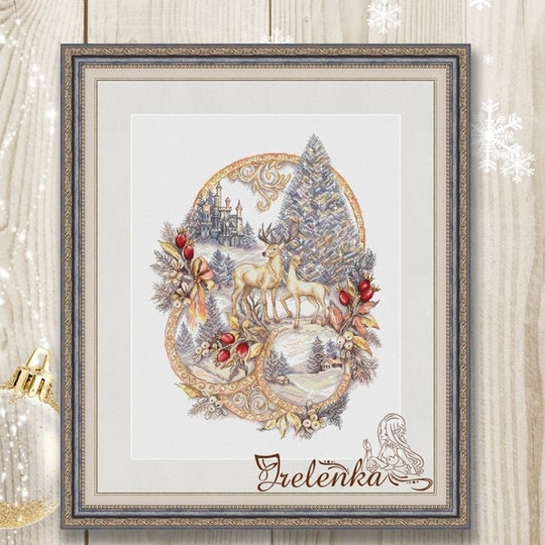 Cross stitch pattern Reindeer Christmas xstitch Winter PDF instant download Animals Cross Stitch modern embroidery chart counted xstitch