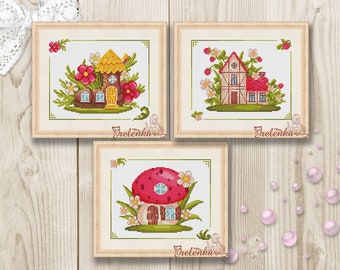 Cross stitch pattern primitive simple house strawberry boot xstitch PDF instant download modern embroidery chart counted cross stitch