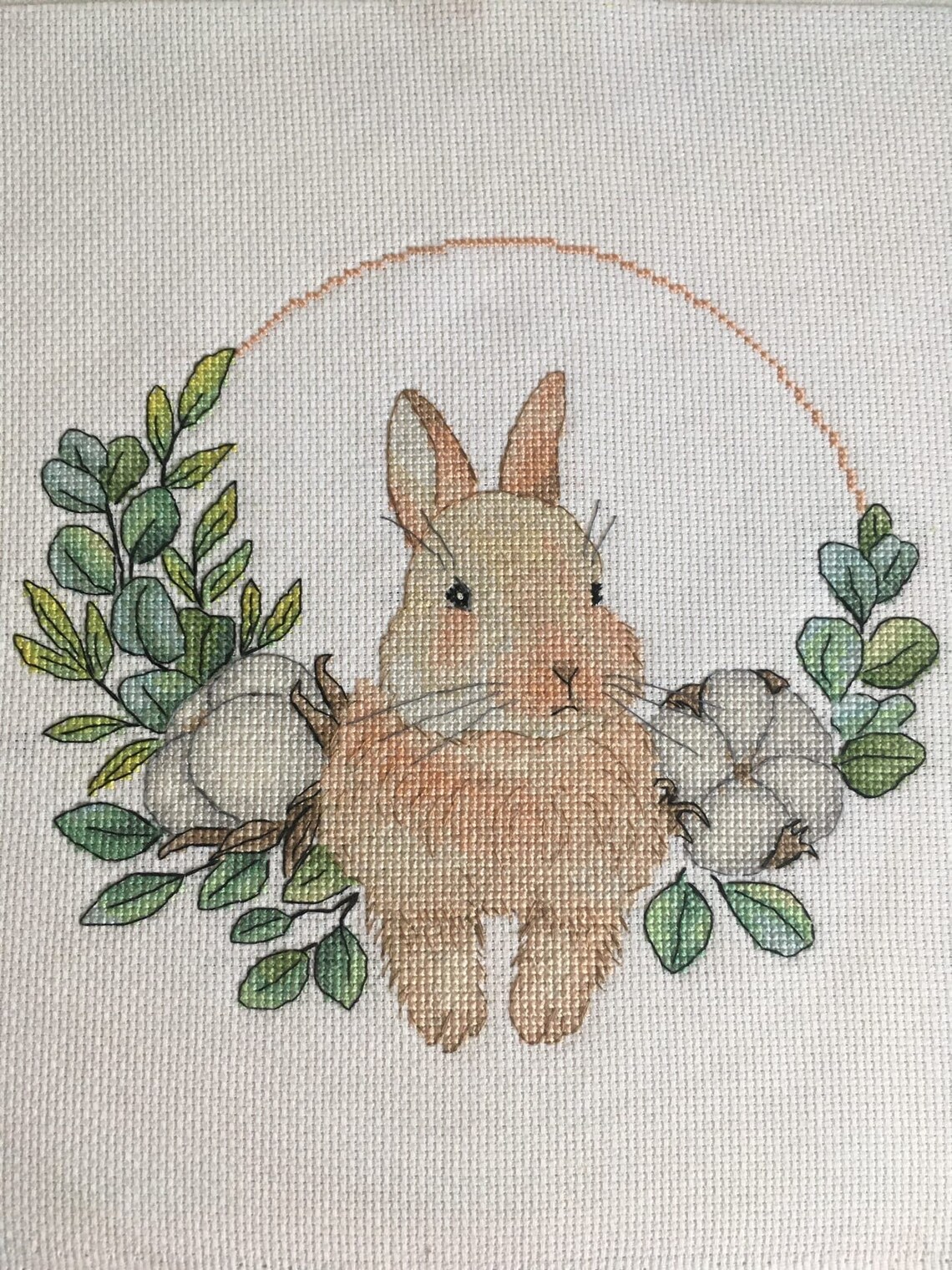 Cross Stitch Pattern Rabbit Wreath Cotton PDF Instant Download Etsy