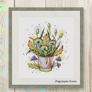 Cross stitch pattern Mushrooms Cross stitch amanita fly agaric xstitch leaves PDF instant download modern chart counted cross stitch