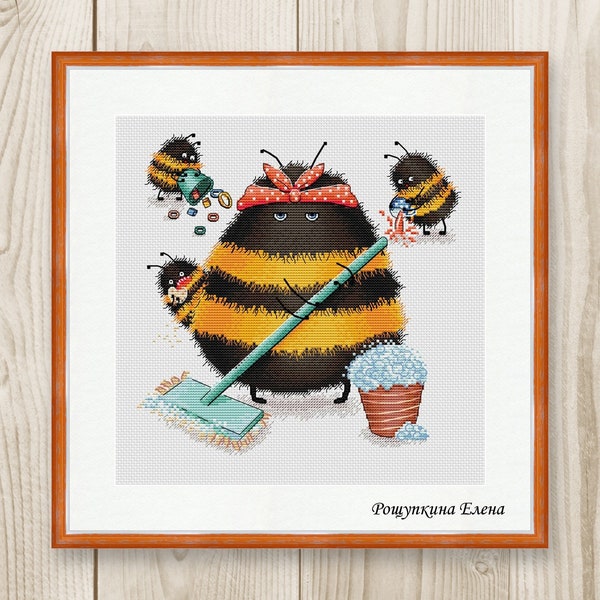 Cross stitch pattern Bee baby child cleaning xstitch Mother Cross Stitch PDF instant download modern embroidery chart counted cross stitch