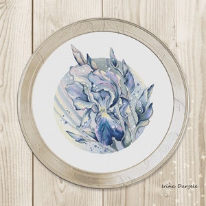 Cross stitch pattern Flowers Iris xstitch circle xstitch PDF instant download chart counted cross stitch forest round xstitch Wildflowers