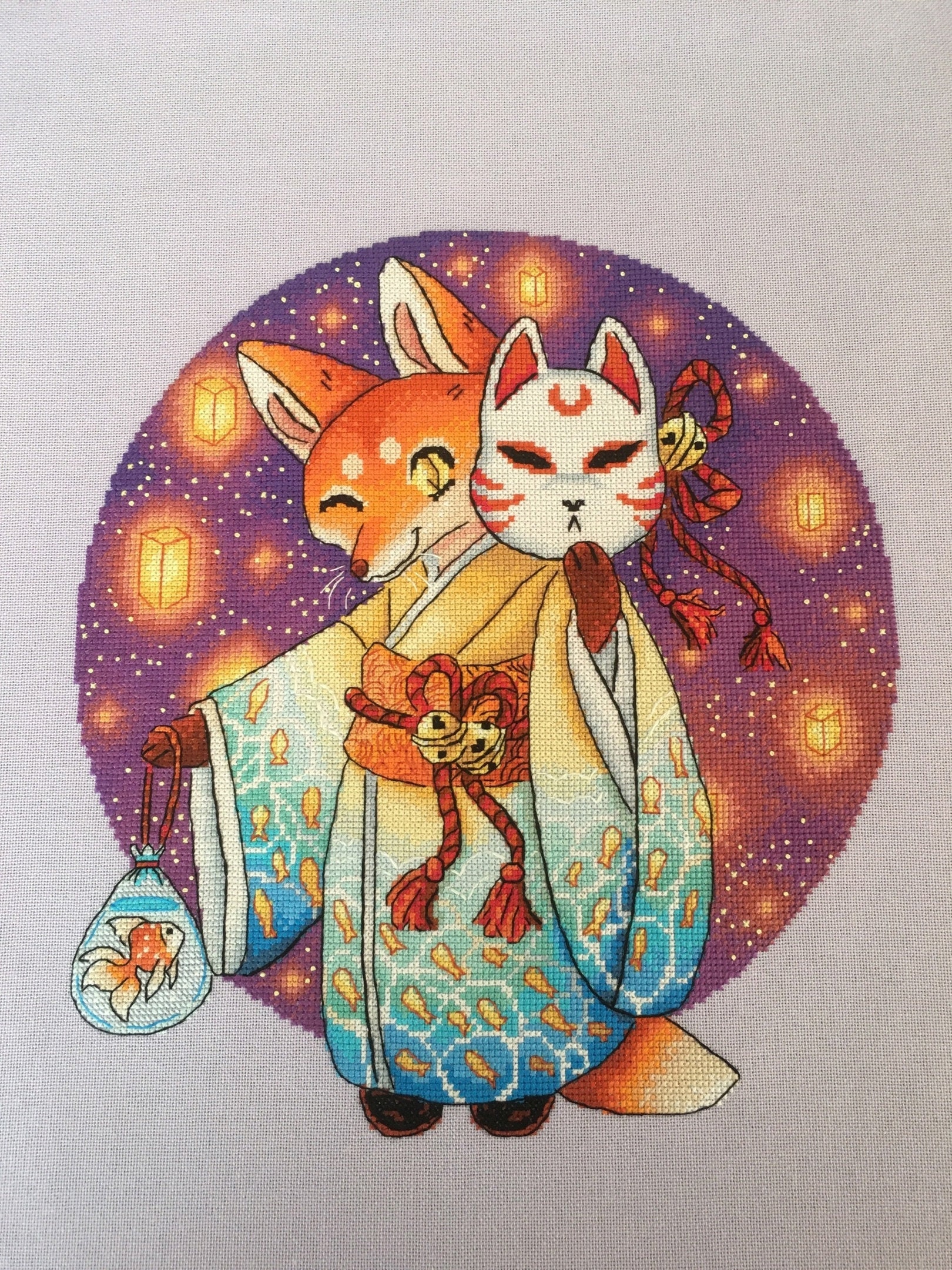 Cross Stitch Pattern Japan Mask Kitsune Fox Kimono Xstitch