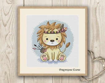 Cross stitch pattern lion baby child cute animals xstitch PDF instant download modern embroidery chart counted cross stitch