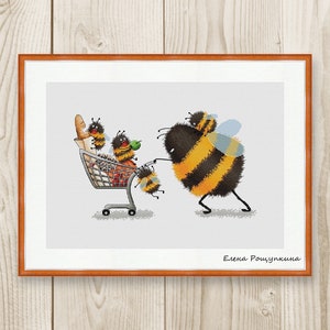 Cross stitch pattern Bee baby child family shop cart Mother Cross Stitch PDF instant download modern embroidery chart counted cross stitch