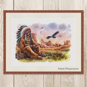 Cross stitch pattern Indian old man sage wild west cross stitch PDF instant download modern embroidery chart counted cross stitch xstitch