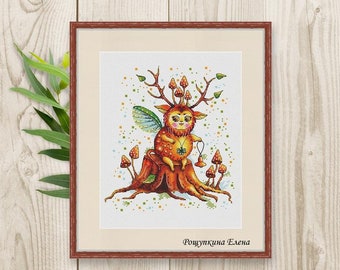 Cross stitch pattern Forest spirit Fantasy PDF instant download modern embroidery chart counted cross stitch Cute Cross Stitch
