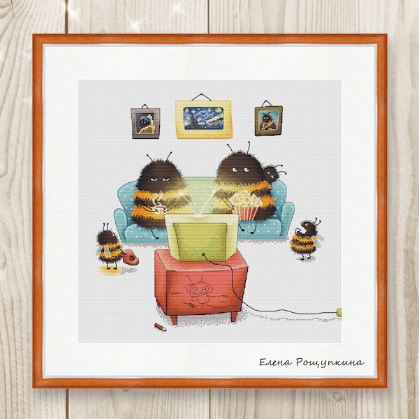 Cross stitch pattern Bee baby child family evening Mother Cross Stitch PDF instant download modern embroidery chart counted cross stitch