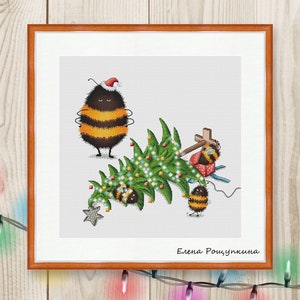 Cross stitch pattern Bee Christmas tree baby xstitch Mother Cross Stitch PDF instant download modern embroidery chart counted cross stitch