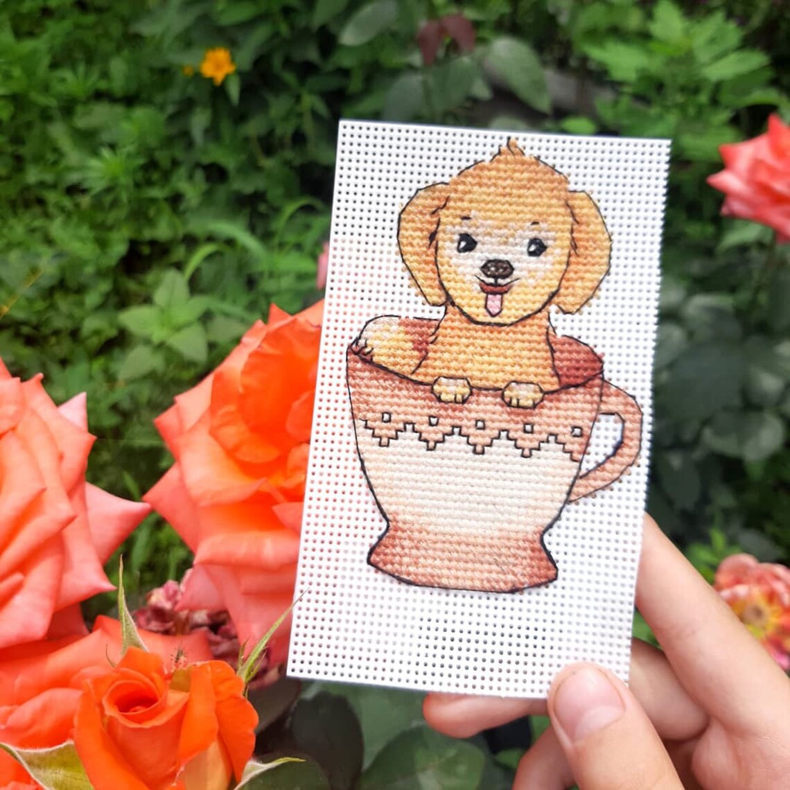 Cross stitch pattern Dog Puppy xstitch Cup set PDF instant