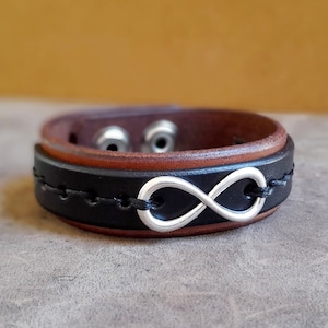 Infinity Bracelet, Handmade Personalized Secret Message Eternity Bangle, Anniversary Gift Idea, Unisex Leather Jewelry, Layered Bracelet