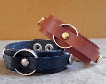 Adjustable Grief Bracelet, Handmade Leather Widow Bracelet, Wear a ring bangle, Ringholder Bracelet, Ideal for ANY ring size or width