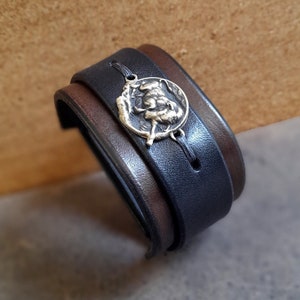 Stierenhangermanchet, handgemaakte gelaagde dikke Taurus-polsband voor heren