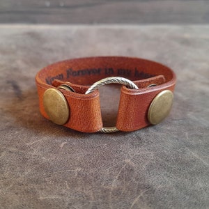 Ring Holder Bangle: Handmade Custom Leather Engraved Memorial Keepsake