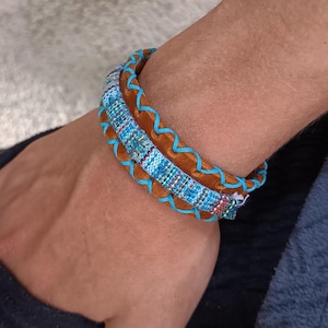 Casual Bohemian Bracelet: Hand Stitched Southwestern Leather Wristband