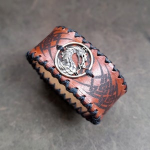 Braccialetto con drago cinese, bracciale in pelle da uomo Medievalcore Chunky