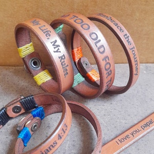 Colorful Custom Leather Bracelet for Kids, Hidden Message Bangle for Children, Your Words Wristband, Adjustable Minimalist Bracelet