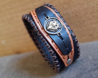 Black Bear Talisman: Chunky Leather Animal Power Bracelet