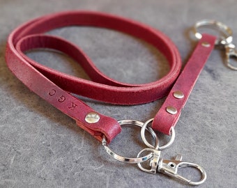 Personalized Leather Lanyard with Removable Extension, Short 18&#39;&#39;/Long 24&#39;&#39;, Leather Badge Holder, ID Keychain Necklace, Stamped/Engraved