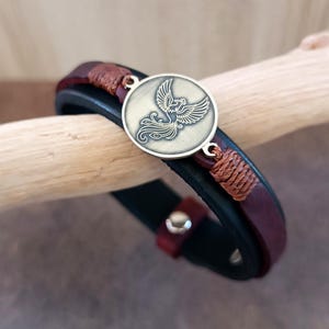 Bracelet en cuir Phoenix of Fallen, cadeau unisexe symbole de la renaissance avec message gratuit sur le dessous