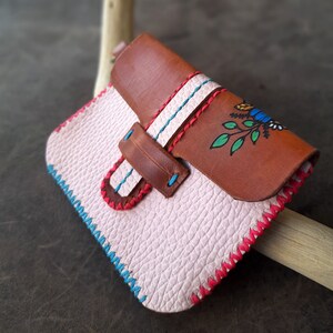 Powder Pink Flap Wallet Hand Painted Horizontal Leather Coin Purse