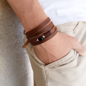 Multi Layer Bracelet with Black Tourmaline, Leather Wrap Bracelet or Double Wrap Choker Necklace, Versatile Unisex Accessories
