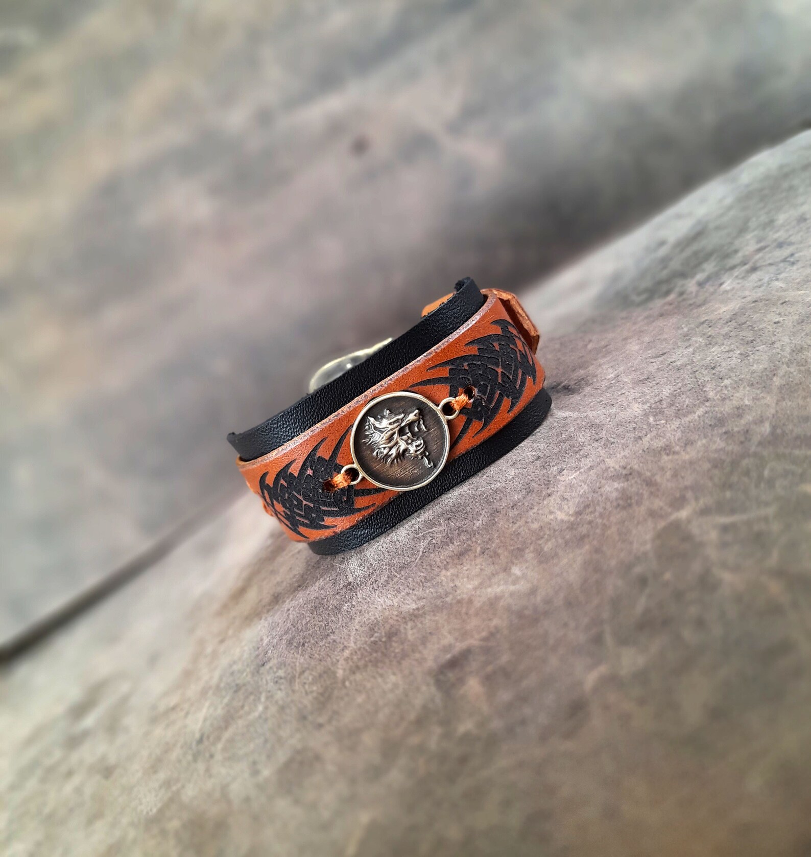 Howling Wolf Bracelet Nordic Wolf Cuff Bracelet Tribal Wolf Etsy