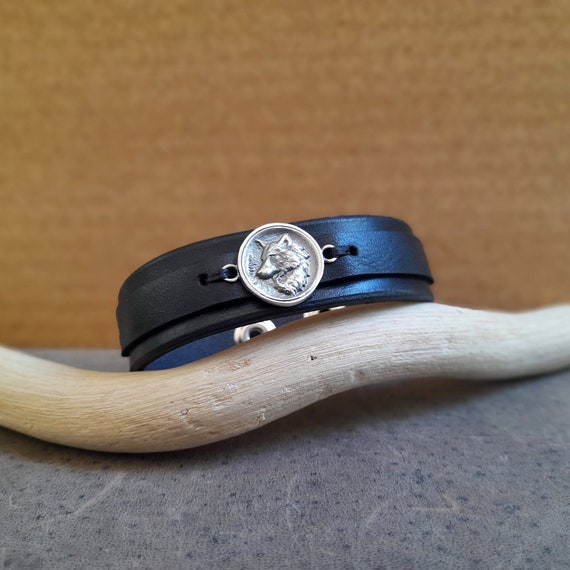 Bracelet Cuir Tête De Loup Vintage - Style Rock Unisexe Pour Hommes Et Femmes