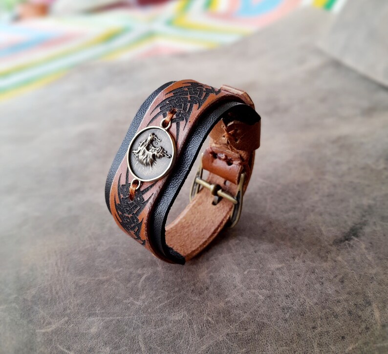 Howling Wolf Bracelet Nordic Wolf Cuff Bracelet Tribal Wolf Etsy