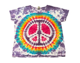 Camisa tie-dye con símbolo de la paz para mujer, talla 2XL, color morado arcoíris
