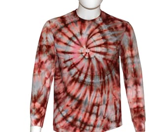 MEDIUM Long Sleeve Tie Dye SPIRAL shirt, red and gray Ready to Ship