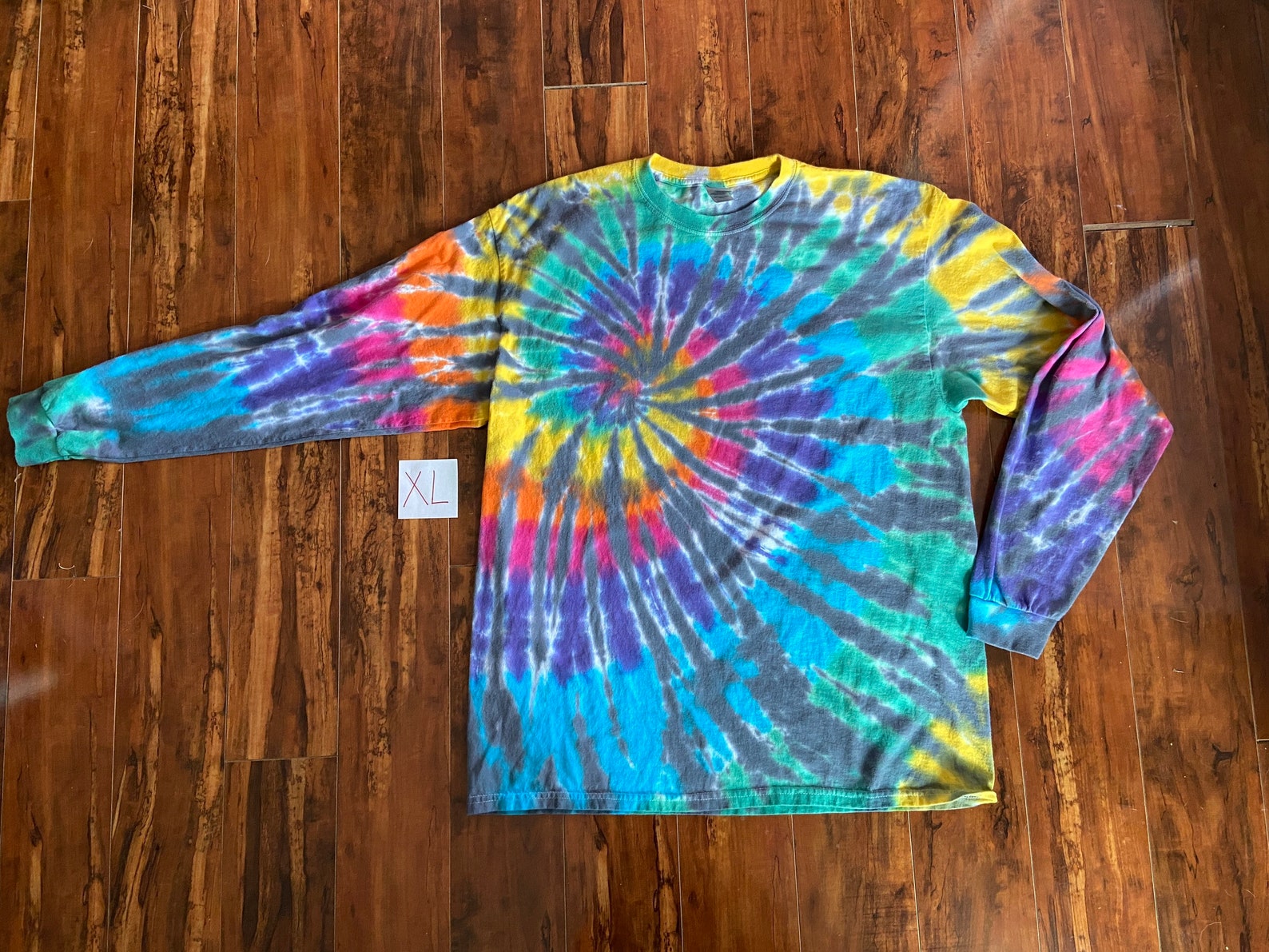 Long sleeve tie dye tee shirt with rainbow spiral and gray Etsy