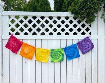 Tie dye PRIDE banner, rainbow spirals, love is love banner