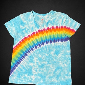 Short sleeve V-neck RAINBOW tie dye tee shirt, Ladies MEDIUM